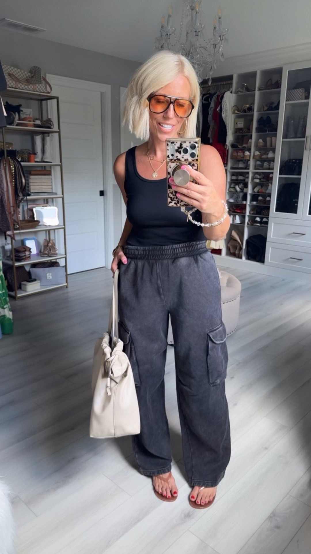 Tank medium
Pants small
Flip flops run a tad small

#LTKSaleAlert #LTKootd #LTKActive