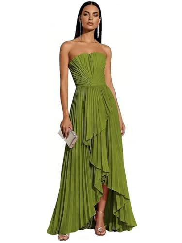 HAMYN Elegant Strapless Bridesmaid Dresses Olive Green for Women 2026 Hi-Lo Pleated Chiffon Maxi Formal Party Evening Dress US0 | Amazon (US)