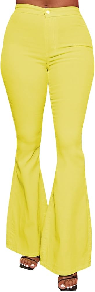 Bell Bottom Jeans for Women Butterfly Vintage High Waisted Skinny Flared Jeans Wide Leg Raw Hem D... | Amazon (US)