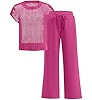 ANRABESS Women Two Piece Outfits Crochet Sheer Knit Sweater Top Wide Leg Pants Lounge Matching Se... | Amazon (US)