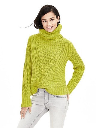 Banana Republic Womens Mixed Stitch Turtleneck Sweater Size XL - Green | Banana Republic US