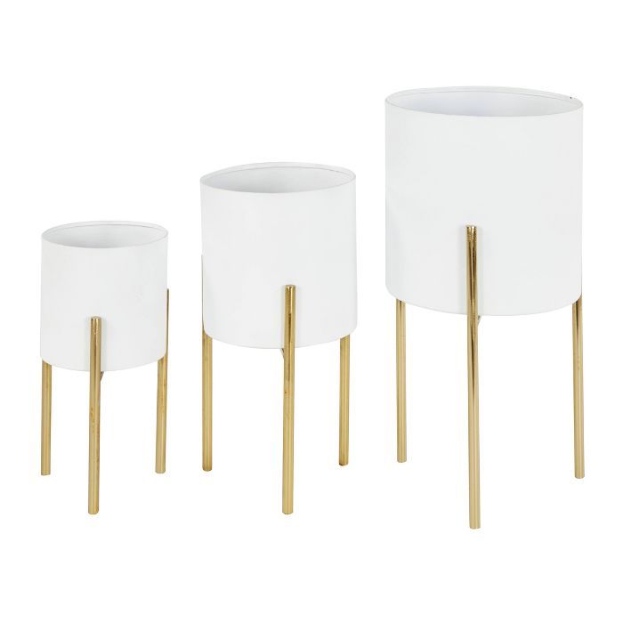 Set of 3 Contemporary Metal Planters in Stands - Olivia & May | Target