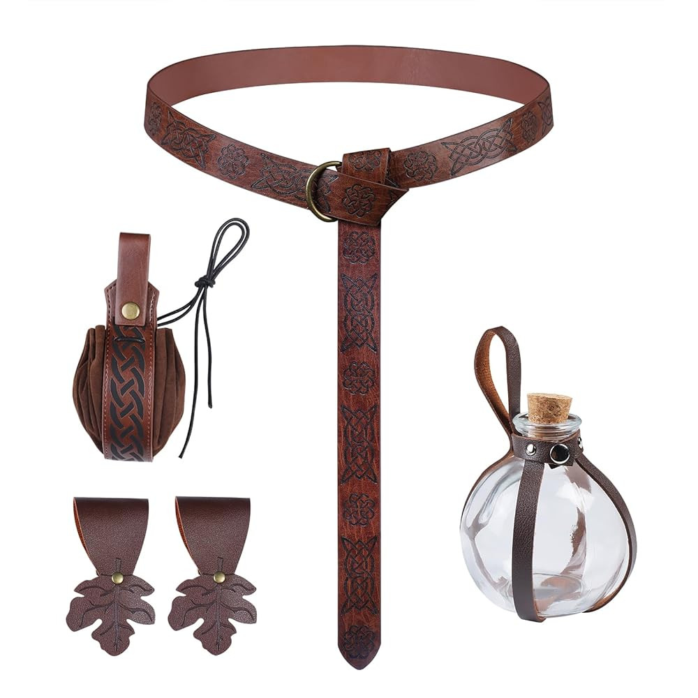 Women Renaissance Accessories Medieval Viking Belt Potion Bottles Belt Bag Leather Skirt Hikes | Amazon (US)