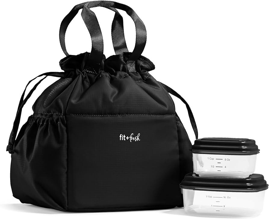 Fit & Fresh Cromwell Drawstring Lunch Bag for Women, Complete Lunch Set with 2 Containers, Stain-... | Amazon (US)