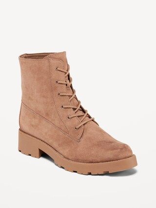 Faux-Suede Chunky-Heel Lace-Up Boots for Women | Old Navy (US)