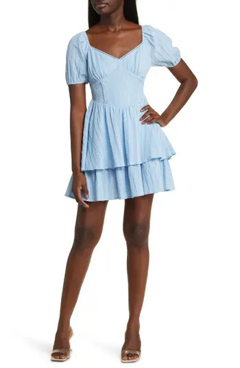 All in Favor Crinkle Tiered Minidress in Blue at Nordstrom Rack, Size Small | Nordstrom Rack
