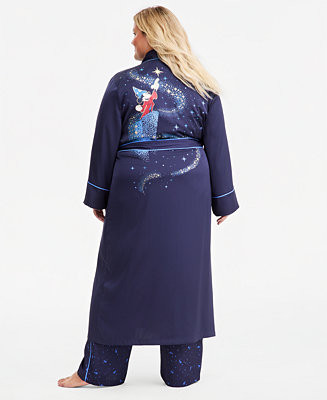 Plus Size Sorcerer's Apprentice Mickey Long-Sleeve Satin Wrap Robe, Macy's Exclusive | Macy's