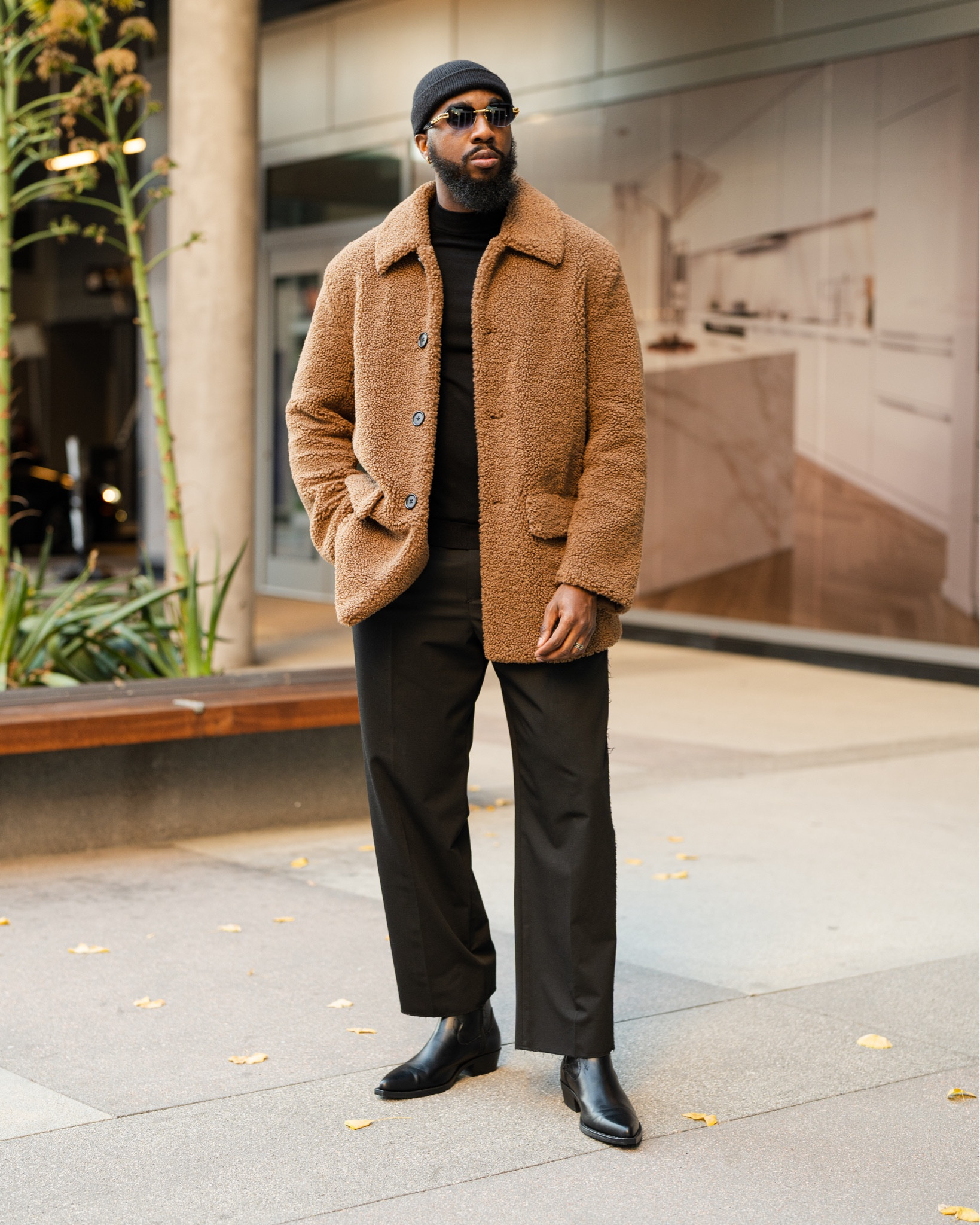 Mature casual outfit with a long faux fur jacket, black wide leg pants, and cowboy boots. Links to all items down below ⬇️!

#LTKmens