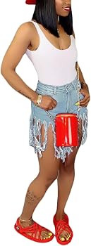 SIAEAMRG Women's Juniors Denim Shorts, High Waisted Frayed Raw Hem Tassels Short Pants Jeans | Amazon (US)