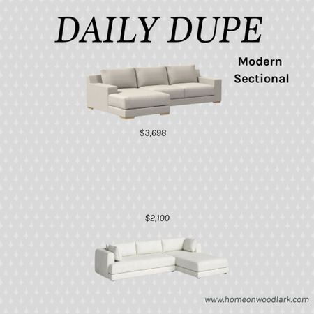 Daily Dupe: neutral modern sectional.  

West Elm Dalton 2 piece sectional.  Wayfair Aldridge Sectional.  Sectional with chaise.  Living room furniture.  Sofa sectional.  

#LTKsalealert #LTKfamily #LTKhome
