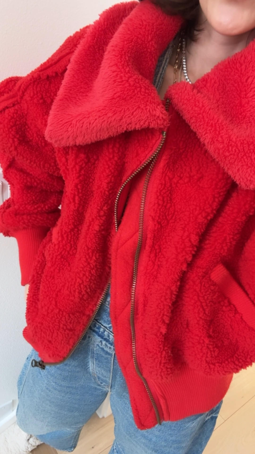 FASHION \ red teddy jacket in stock and on sale!!😍😍😍 oversized - wearing a small 

#LTKSeasonal #LTKWatchNow #LTKFindsUnder100