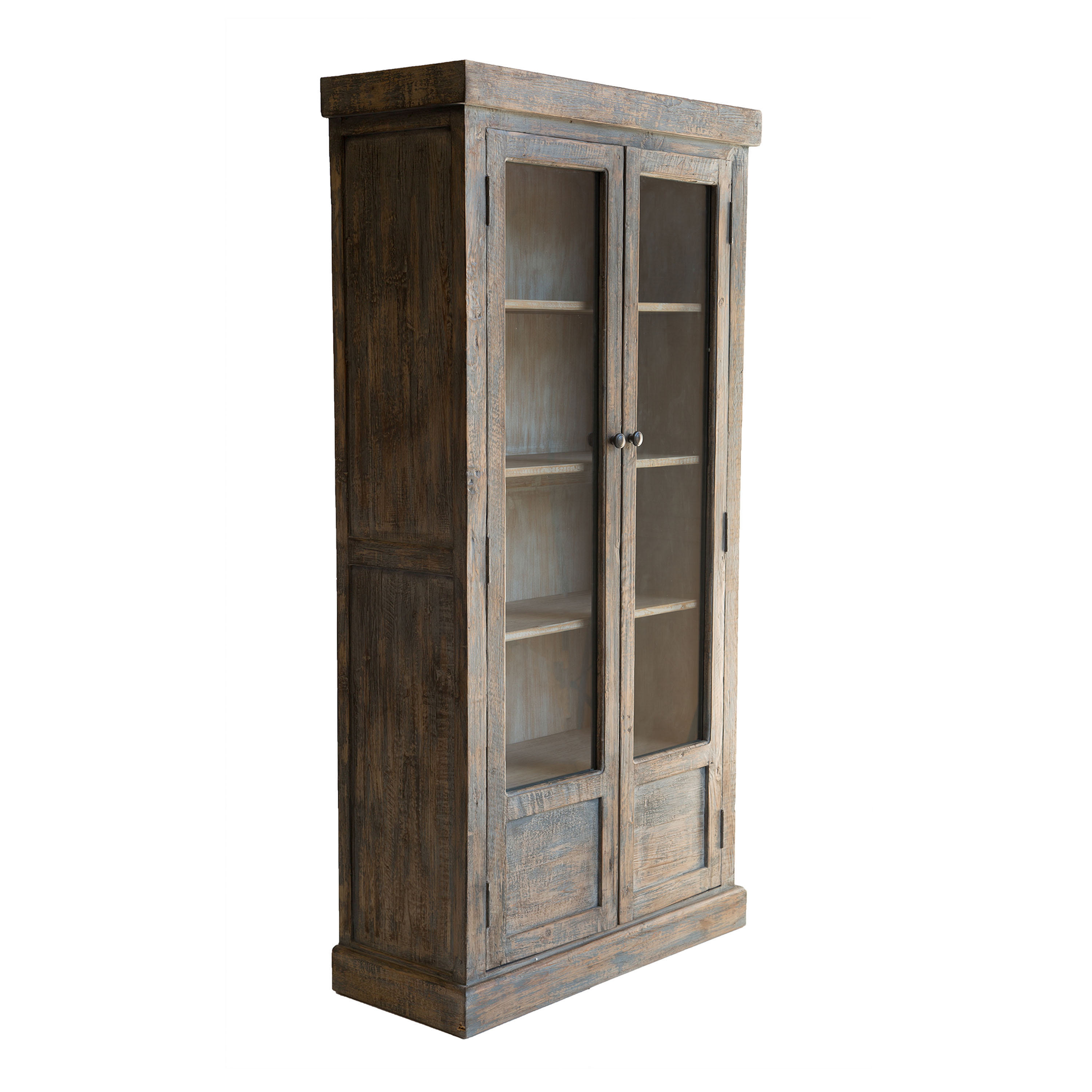 York Tall Antique Blue Reclaimed Pine Wood Display Cabinet | World Market