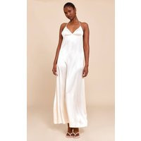 Cream Satin Lace Up Back Maxi Slip Dress | PrettyLittleThing UK
