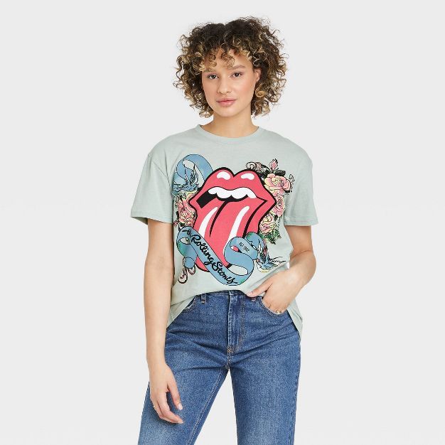 Women's The Rolling Stones Short Sleeve Graphic T-Shirt - Blue Floral | Target