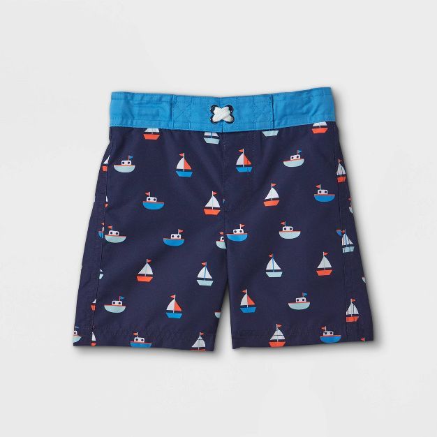 Toddler Boys' Boat Print Swim Trunks - Cat & Jack™ Navy | Target