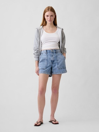 4" High Rise Soft Denim Utility Shorts | Gap Factory