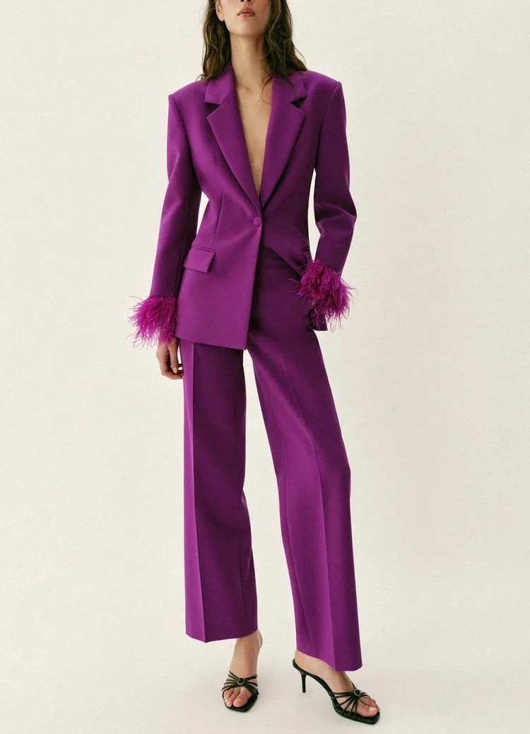 Looking for a striking business suit for work or for high profile events? A power suit reimagined — structured shoulders, feathered cuffs, and a presence that feels straight off the runway ✨ Blazer: Under $150; Trousers: Under $80.

Keywords:

* feather cuff blazer
* feather suit set
* structured blazer outfit
* shoulder pad blazer
* tailored suit set
* statement suit
* women’s power suit
* fashion suit set
* fashion week outfit
* editorial fashion look
* luxury outfit ideas
* elevated workwear
* night out outfit
* event outfit inspiration
* influencer outfit
* high fashion styling
* runway fashion
* editorial style
* high fashion aesthetic
* power dressing
* modern luxury fashion
* dramatic silhouette
* statement outfit
* couture inspired look
*work outfits women

#LTKWorkwear #LTKgrwm #LTKootd