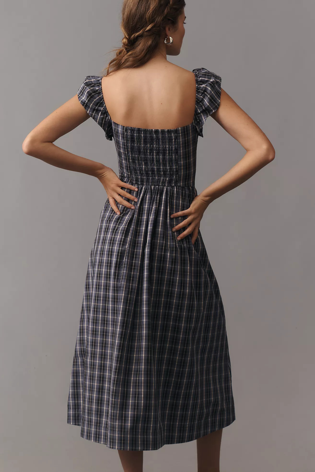 By Anthropologie Flutter-Sleeve Square-Neck Midi Dress | Anthropologie (US)