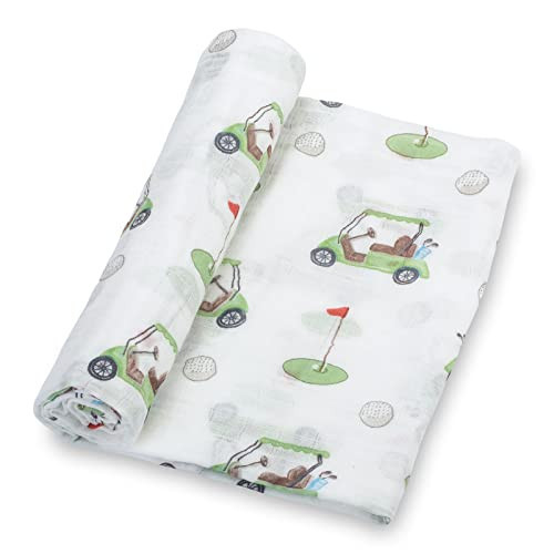 LollyBanks 100% Cotton Muslin Swaddle Blanket, Golf Print, 47 x 47 Inches, Baby Receiving Blanket, Soft and Breathable, Unisex, 1 Count | Amazon (US)