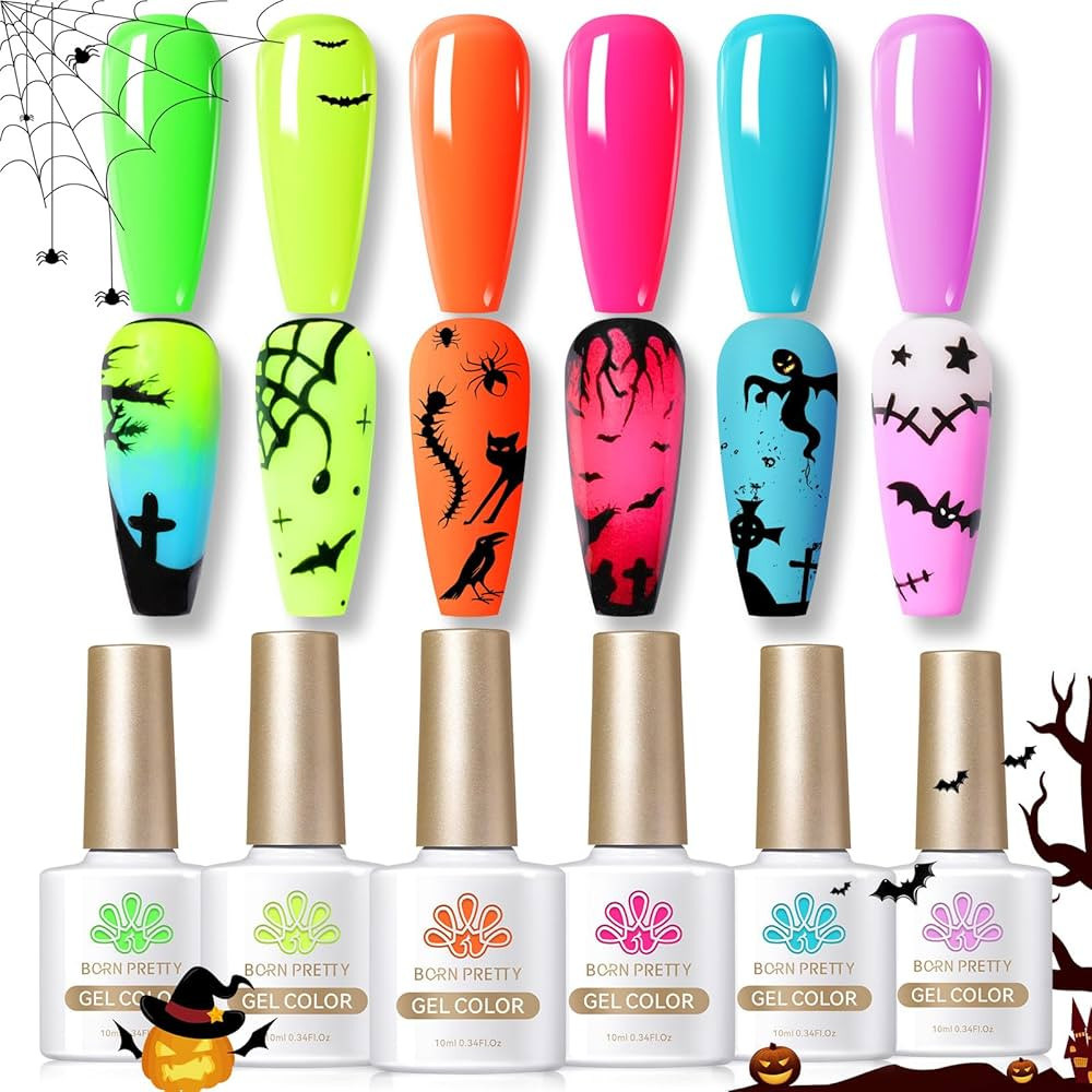 Born Pretty Halloween Gel Nail Polish Neon Gel Nail Polish Set Fluorescent Gel polish Orange Hot ... | Amazon (US)