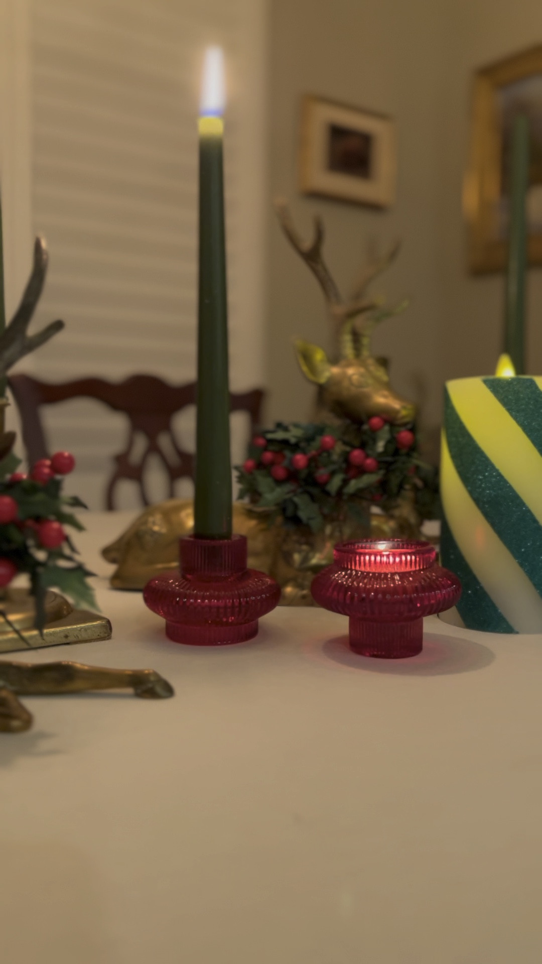 Vintage red candlestick holders for Christmas decorations! And Luminara flameless candy cane candles.

#LTKHoliday #LTKFindsUnder100 #LTKHome