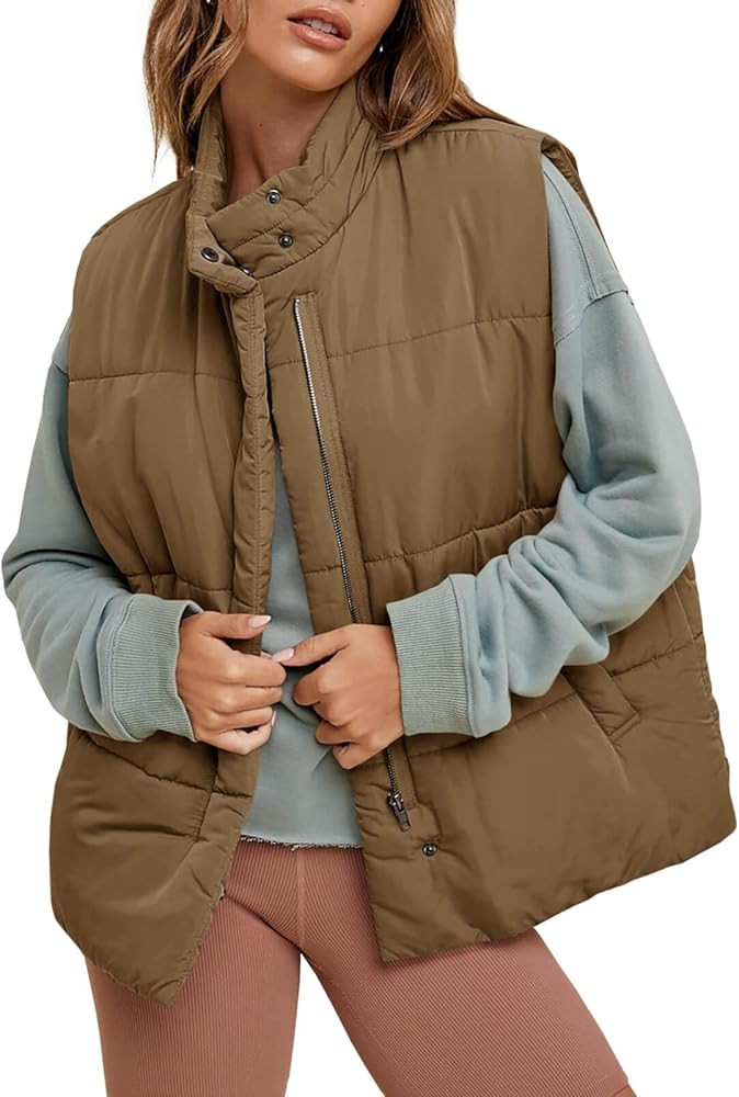 Tankaneo Womens Puffer Vests Oversized Zip Up Stand Collar Warm Padded Gilet Sleeveless Coats wit... | Amazon (US)