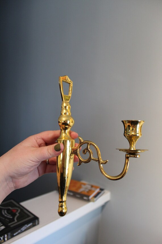 Vintage Brass Wall Hanging Candlestick - Etsy | Etsy (US)
