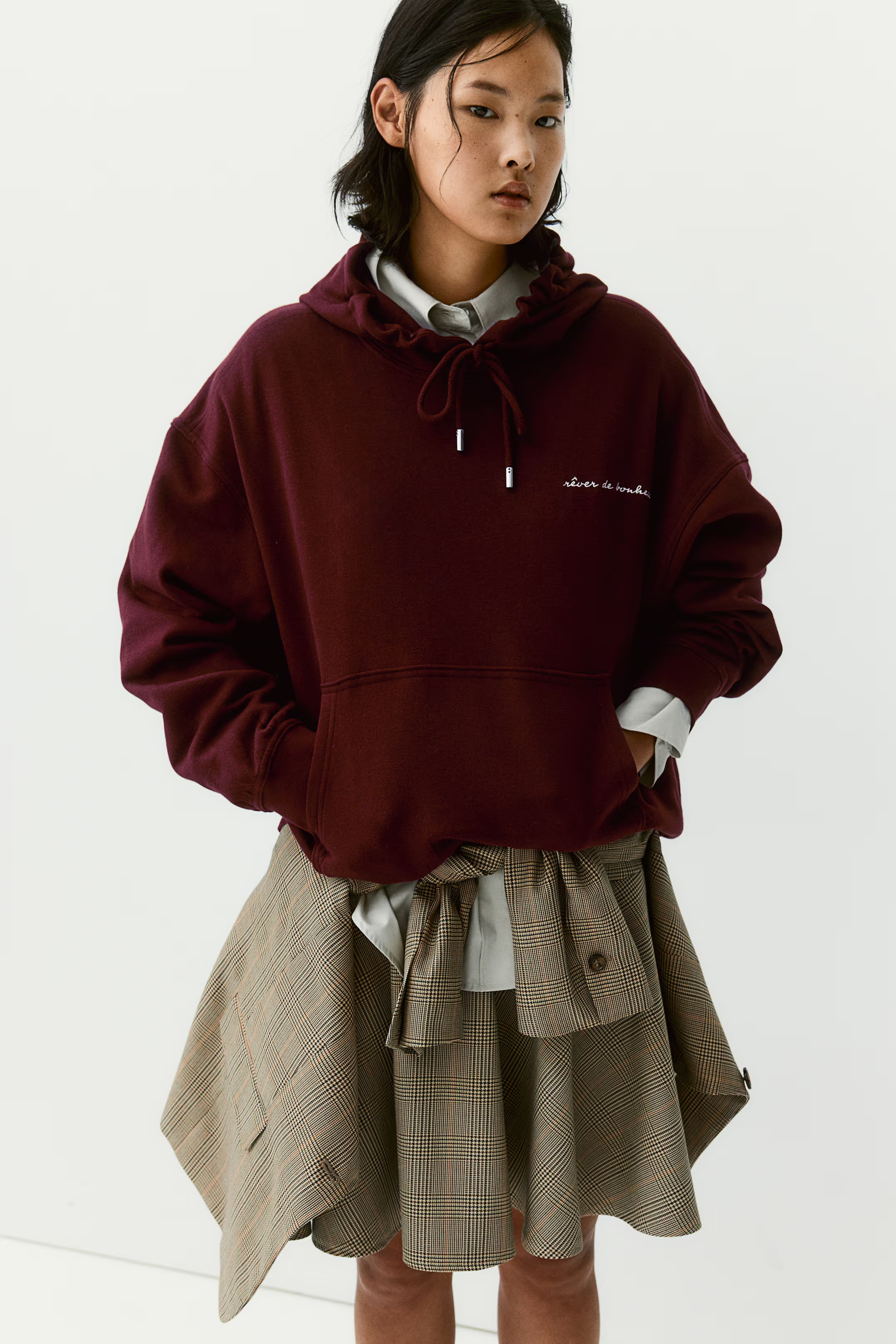 Loose-fit hoodie - Burgundy/Rêver de bonheur - Ladies | H&M GB | H&M (UK, MY, IN, SG, PH, TW, HK)