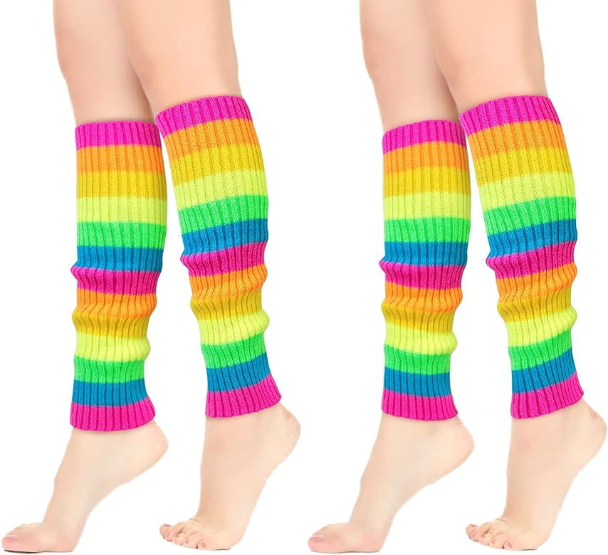 Leg Warmers for Women 80s Neon Fashion Ribbed Knitted Leg Warmers for Dance Yoga Sports Party Acc... | Amazon (US)