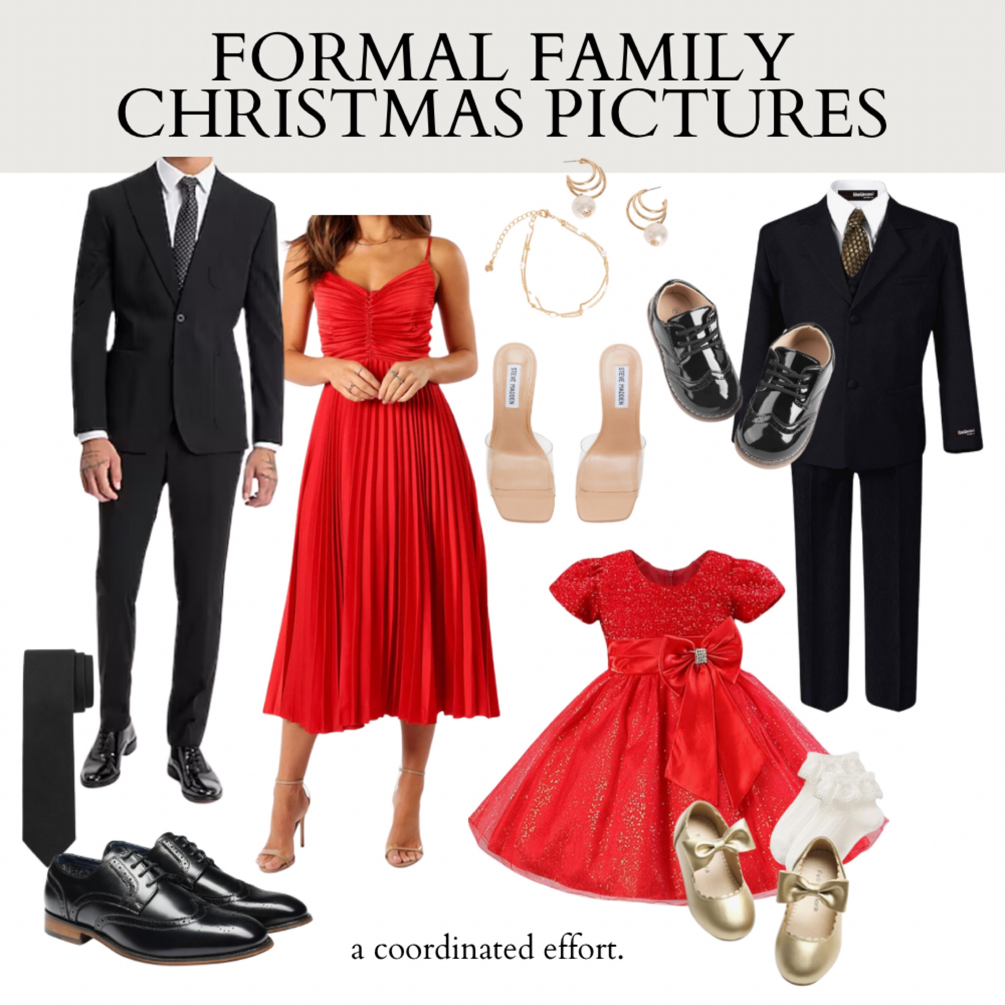 The red and black color palette is the epitome of classic and elegant for Formal Family Christmas Pictures ❤️🖤 
.
Best Outfits for Holiday Photos Part 1 is LIVE ON THE BLOG Thanksgiving week 2024!
.
.
Holiday outfits
Formal Red Dress
Affordable Suits for Men
Toddler Suit
Christmas Dress for Toddlers
Christmas Dress for Women

#LTKFamily #LTKHoliday #LTKParties