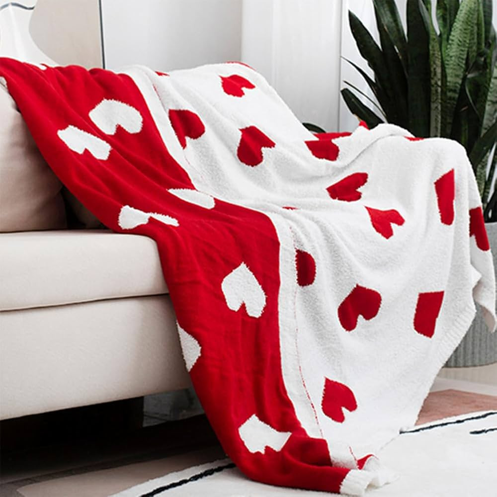 Love Hearts Throw Blanket Valentines Day Blanket for Couch Cute Reversible Knit Blanket Microfibe... | Amazon (US)
