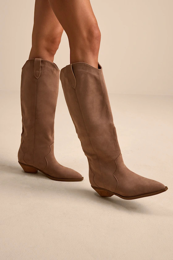 Helix Fawn Suede Pointed-Toe Knee-High Boots | Lulus