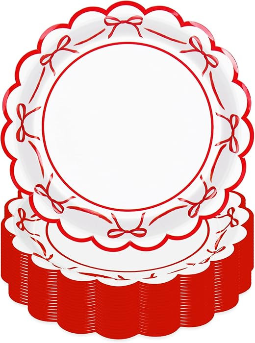 50 Pcs Red Bow Paper Plates Bowknot Scalloped Disposable Plate Decorative Tableware for Holiday P... | Amazon (US)