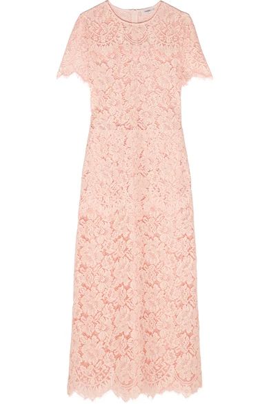 GANNI - Duval Corded Lace Midi Dress - Pastel pink | NET-A-PORTER (US)