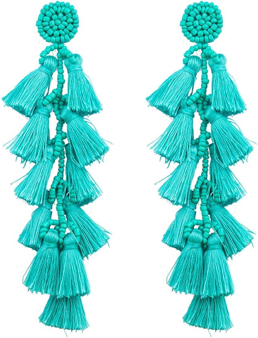 Treeable Long Tassel Earrings - Large Boho Statement Fringe Chandelier Dangle Earrings for Women ... | Amazon (US)