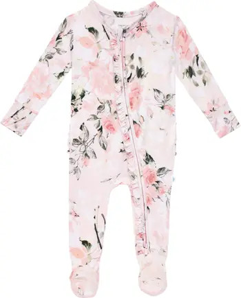 Vintage Pink Rose Ruffle Fitted Footie Pajamas | Nordstrom
