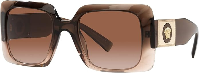 Versace VE 4405 533213 Brown Plastic Rectangle Sunglasses Brown Gradient Lens | Amazon (US)