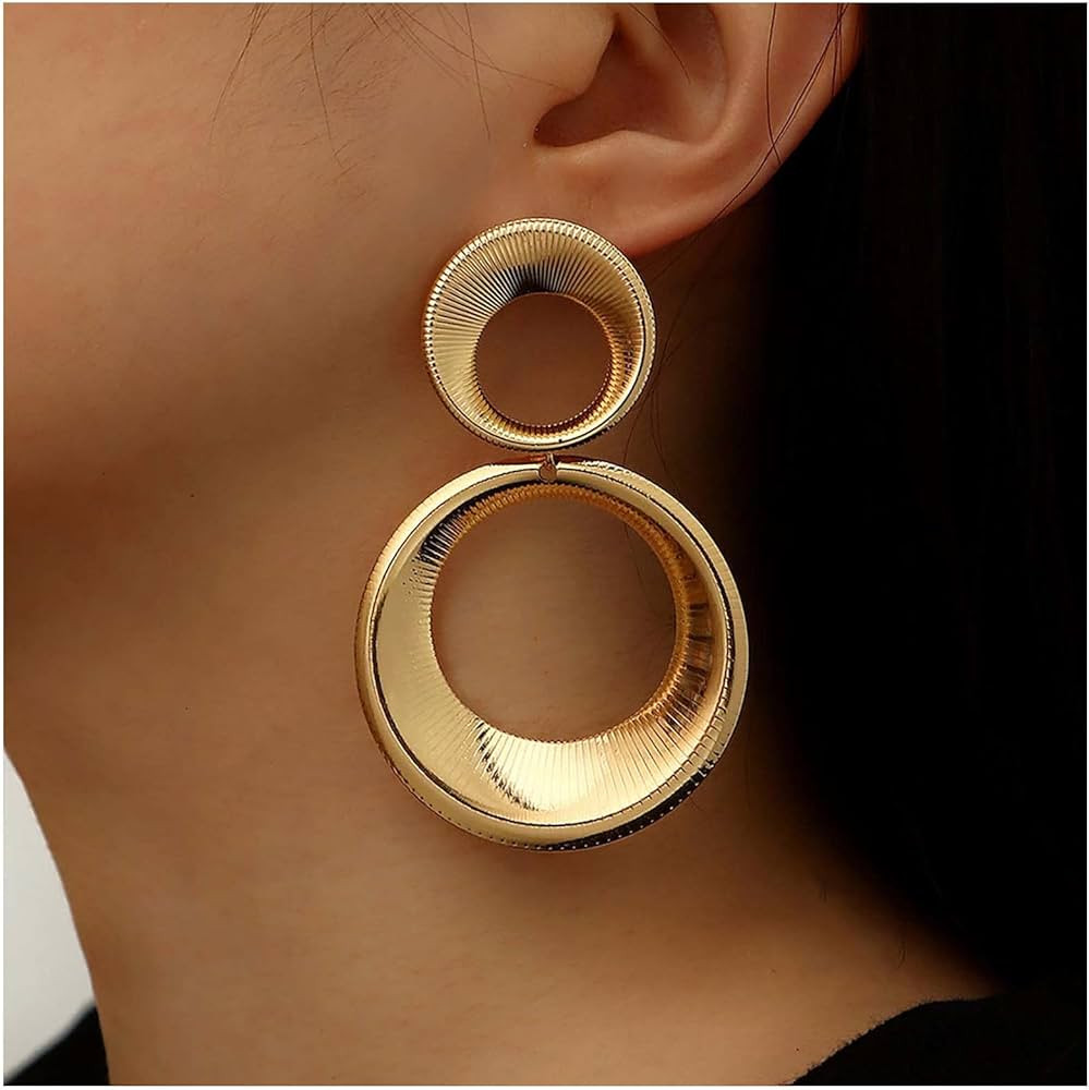 Andelaisi Boho Circle Dangle Earrings Gold Double Circle Earrings Vintage Round Geometric Earring... | Amazon (US)