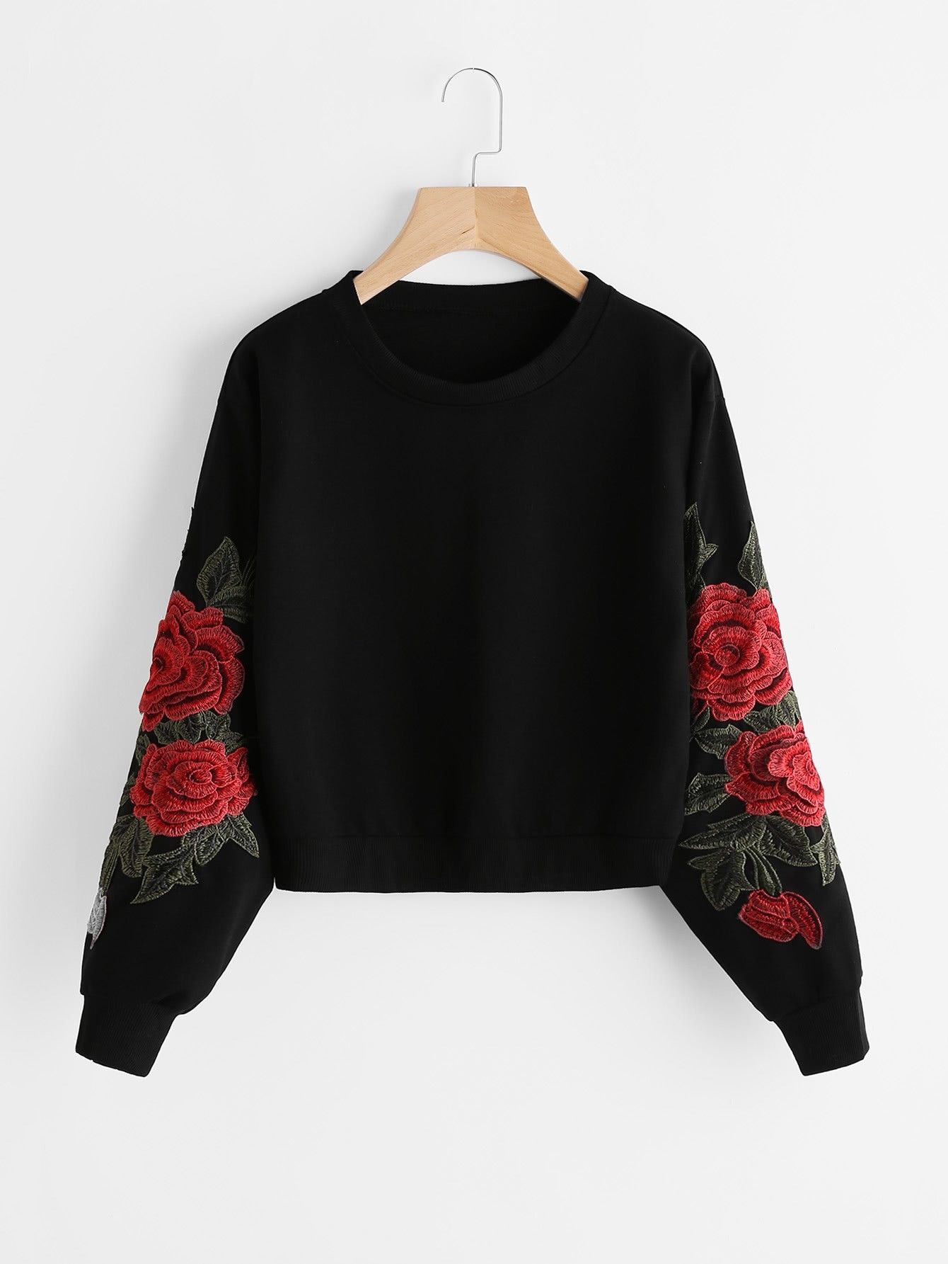 Rose Embroidered Applique Sweatshirt | SHEIN