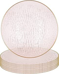 PARTY BARGAINS 13-Inch Charger Plates - 8 Pack, Hammered Pink Gold Rim, Heavy-Duty Disposable Cha... | Amazon (US)