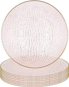 PARTY BARGAINS 13-Inch Charger Plates - 8 Pack, Hammered Pink Gold Rim, Heavy-Duty Disposable Cha... | Amazon (US)