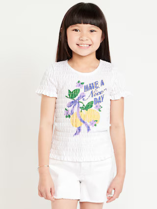 Short-Sleeve Smocked Graphic T-Shirt for Girls | Old Navy (US)