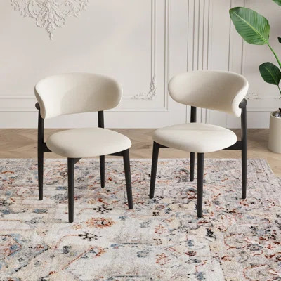 Mid Century Modern Dining Chair Upholstered Beige Seat With Curved Backrest And Solid Wood Legs Comfortable Fully Assembled Accent Chair For Dining Ro | Wayfair North America