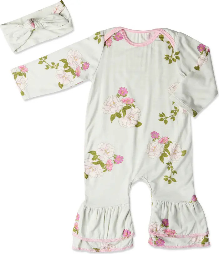 Baby Grey by Everly Grey Ruffle Romper & Head Wrap Set | Nordstrom