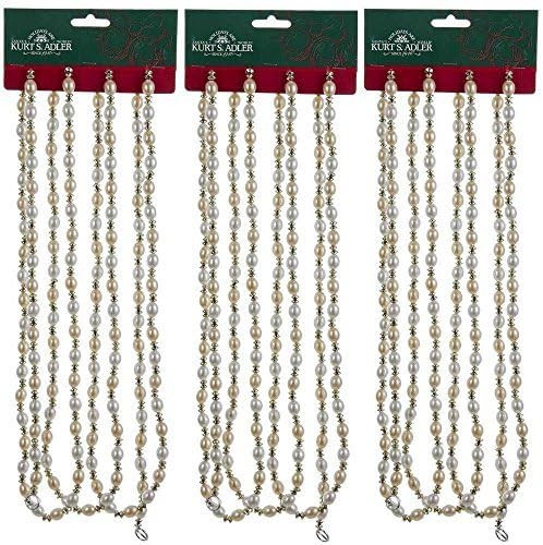 Kurt Adler (3 Gold & Ivory Christmas Beaded Garland Sets, 9 Feet Lengths | Amazon (US)