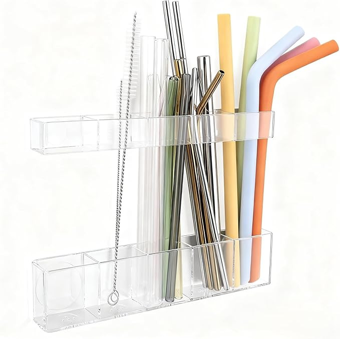 Acrylic Straw Holder for Cabinet Door - Child-Safe Organizer & Dispenser with Smooth Rounded Edge... | Amazon (US)