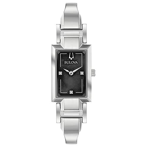 Bulova Ladies' Classic Diamond Dial Quartz Stainless Steel Watch, Rectangle, Mother-of-Pearl, Silver/Black Dial | Amazon (US)