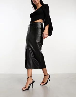 Vero moda leather look midi skirt in black | ASOS (Global)