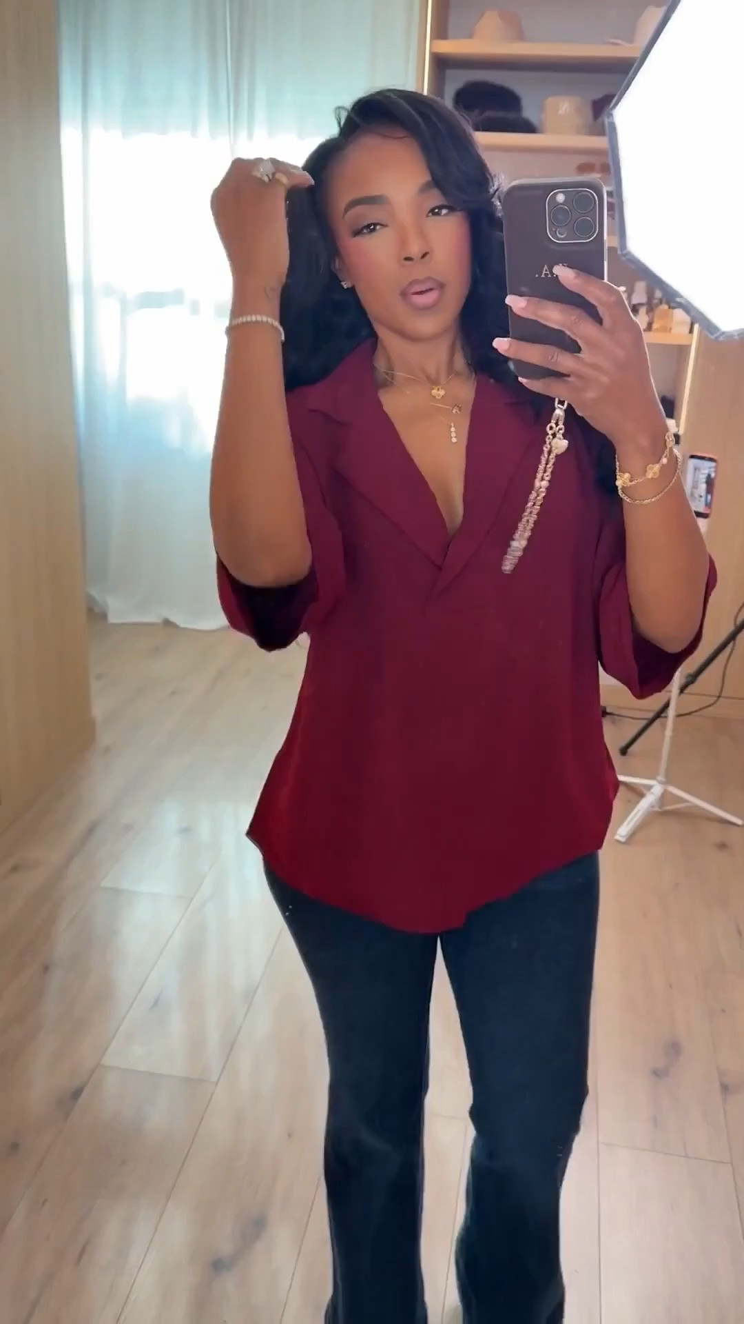 Scroll to shop!! 🤍 Everyday look featuring a flowy burgundy blouse paired with dark wash flare denim would be perfect for casual office days, dinner plans, weekend outings, or an easy elevated everyday outfit.



#LTKgrwm #LTKootd #LTKPetite