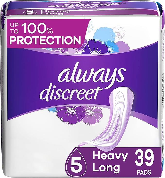 Always Discreet, Incontinence & Postpartum Pads For Women, Size 5, Heavy Absorbency, Long Length,... | Amazon (US)